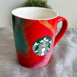 Starbucks 2021 Red Gold Pink Green Swirl Marble Mermaid Logo Coffee Tea Mug 10oz